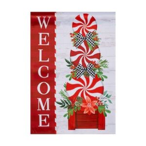 Christmas Winter Welcome Garden Flag with Peppermints